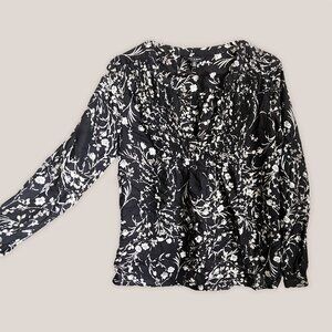 LUCKY BRAND Black Floral Peasant Boho Top